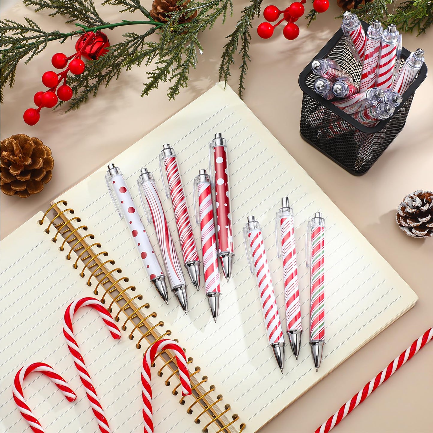 Epakh 24 Pcs Christmas Candy Cane Scented Pens Bulk with Peppermint Candy Scented Ink Ballpoint Pens Christmas Party Gifts Stocking Stuffers Holiday Classroom Gifts Stationery Supplies