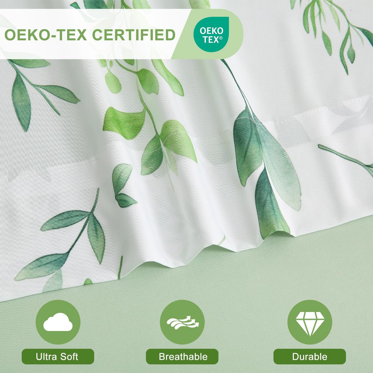 Botanical 6-Piece Full Size Sheets Set, Boho Floral Print Brushed Microfiber Sheets, Cooling Bed Sheet Set, Ultra Soft & Breathable, 16' Deep Pocket Fitted Sheet & Pillowcase Set, Sage Green Leaves