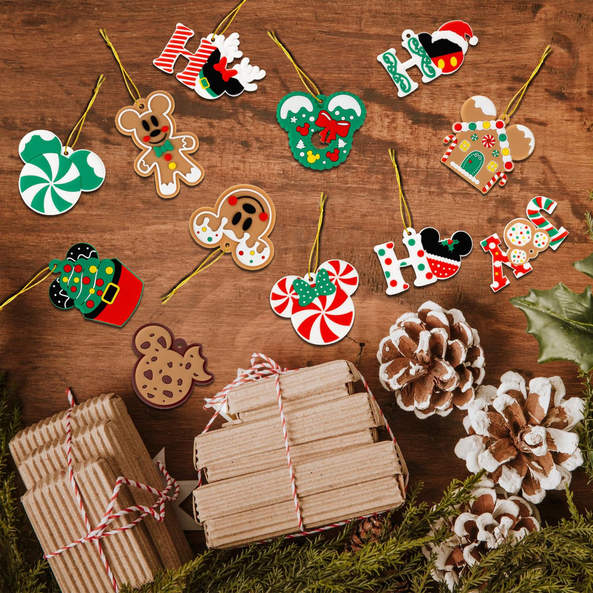 12pcs Christmas Tree Decorations Ornaments, Xmas Mouse Peppermint Candy Silicone Ornaments Hanging Pendant with Ropes for Christmas Tree Winter Holiday Party Crafts Stocking Stuffers Wreath Decor