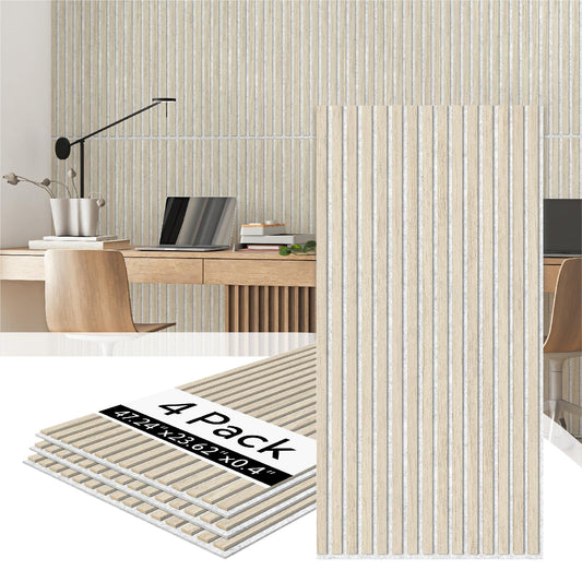 Olanglab Wood Slat Wall Panels 4 Pack, Acoustic Wall Panels, 47.24'' x 23.62" Each 3D Wall Panels for Interior Wall Decor (Light Oak-Grey Felt)