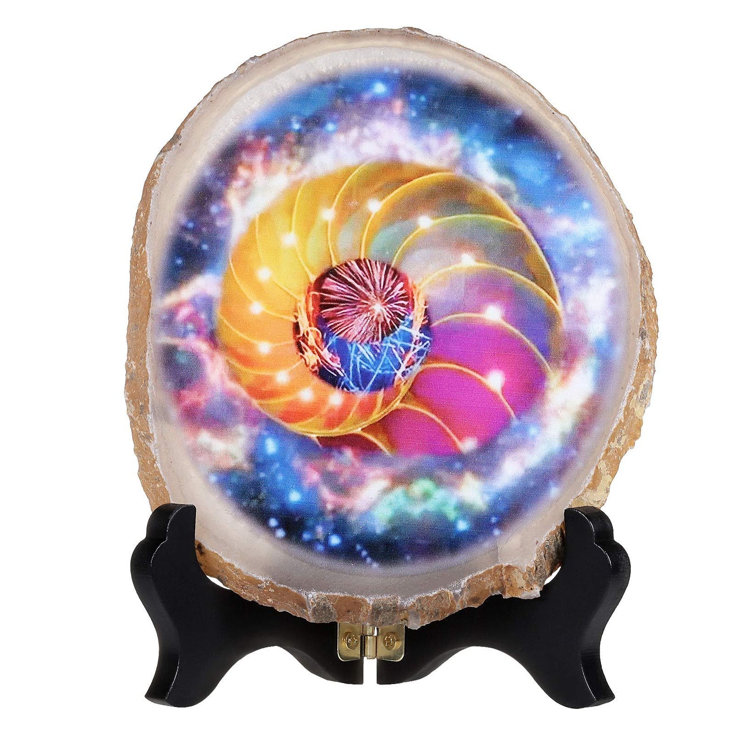 Amogeeli Natural Geode Agate Crystal for Office Home Decor, Prints Arts Decorative Stone with Stand