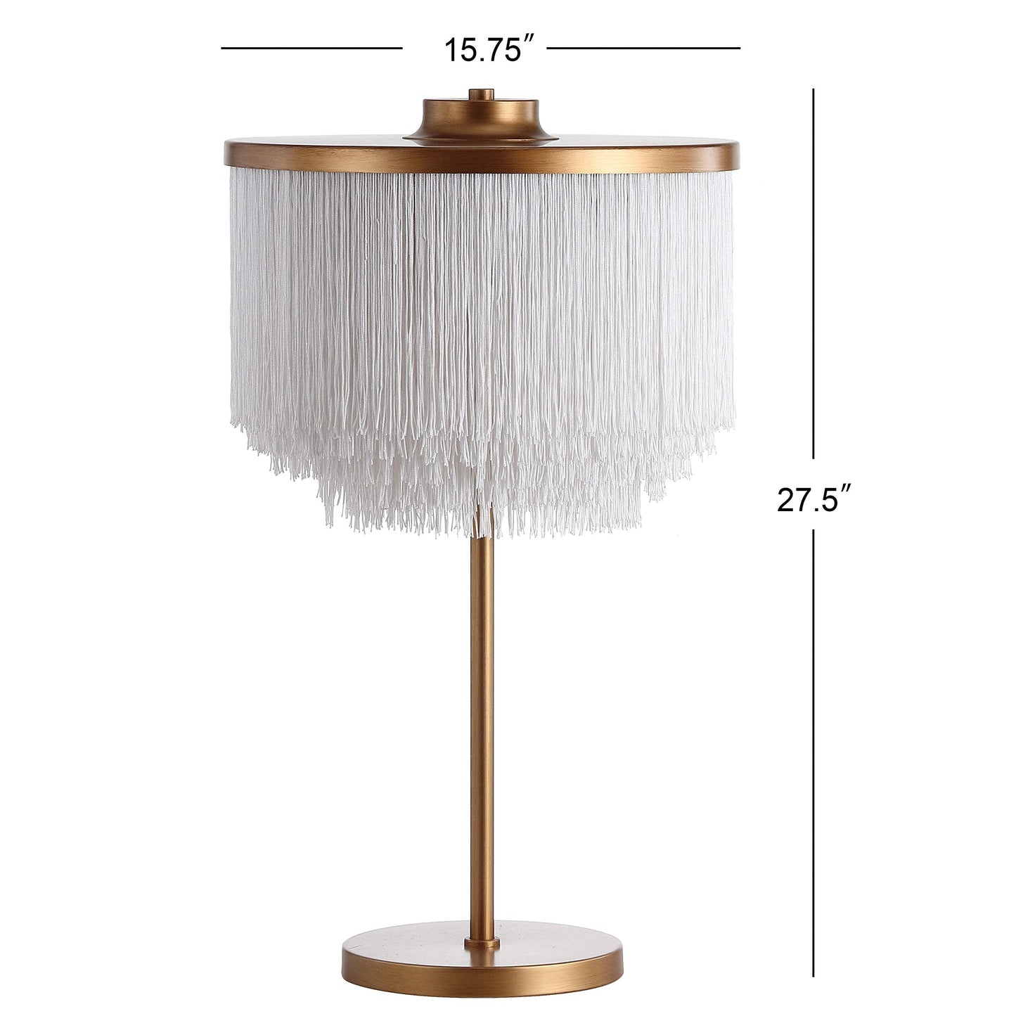 JONATHAN Y 27.5" Gold 2-Light Fringed Metal LED Table Lamp, Contemporary Glam Desk Lamp with White Tassel Shade for Living Room, Bedroom, LED Bulbs Included JYL9045A