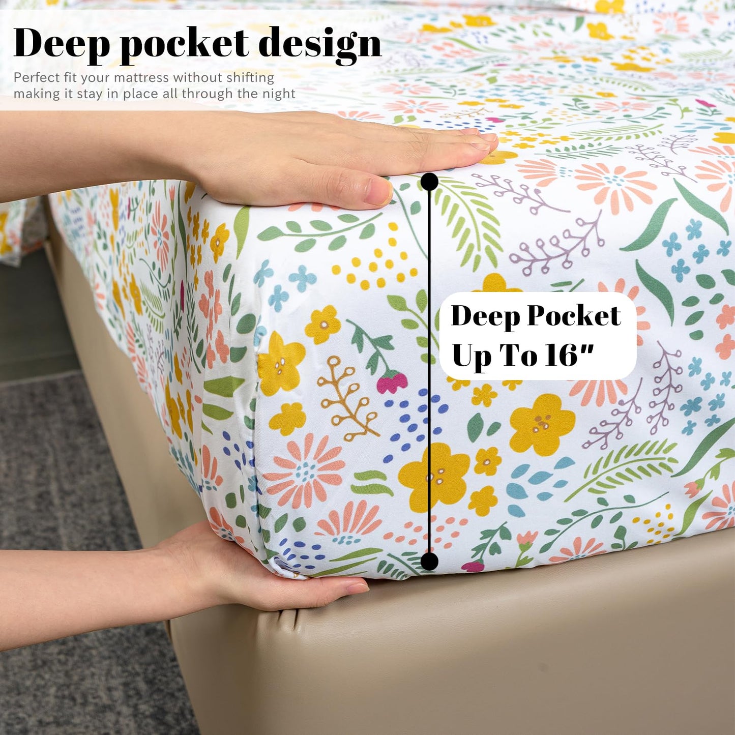 Bedlifes King Sheet Set Ultra Soft, Breathable, Silky Flower Deep Pocket 100% Microfiber Bedding, 4 Piece King Size Floral