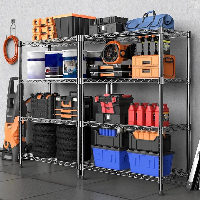 Xcity Storage Shelves, 4 Tier Heavy Duty Metal Shelving Unit, 1600 LBS Capacity Adjustable Steel Wire Shelf Organizer for Pantry, Kitchen, Garage, 14" D x 36" W x 54" H, Black