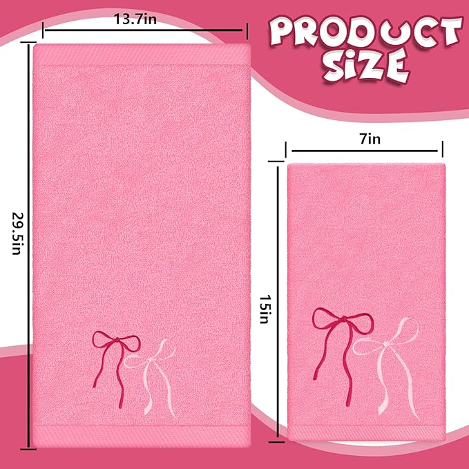 3Pcs Pink Bow Hand Towels Coquette Cotton Embroidered Decorative Towels