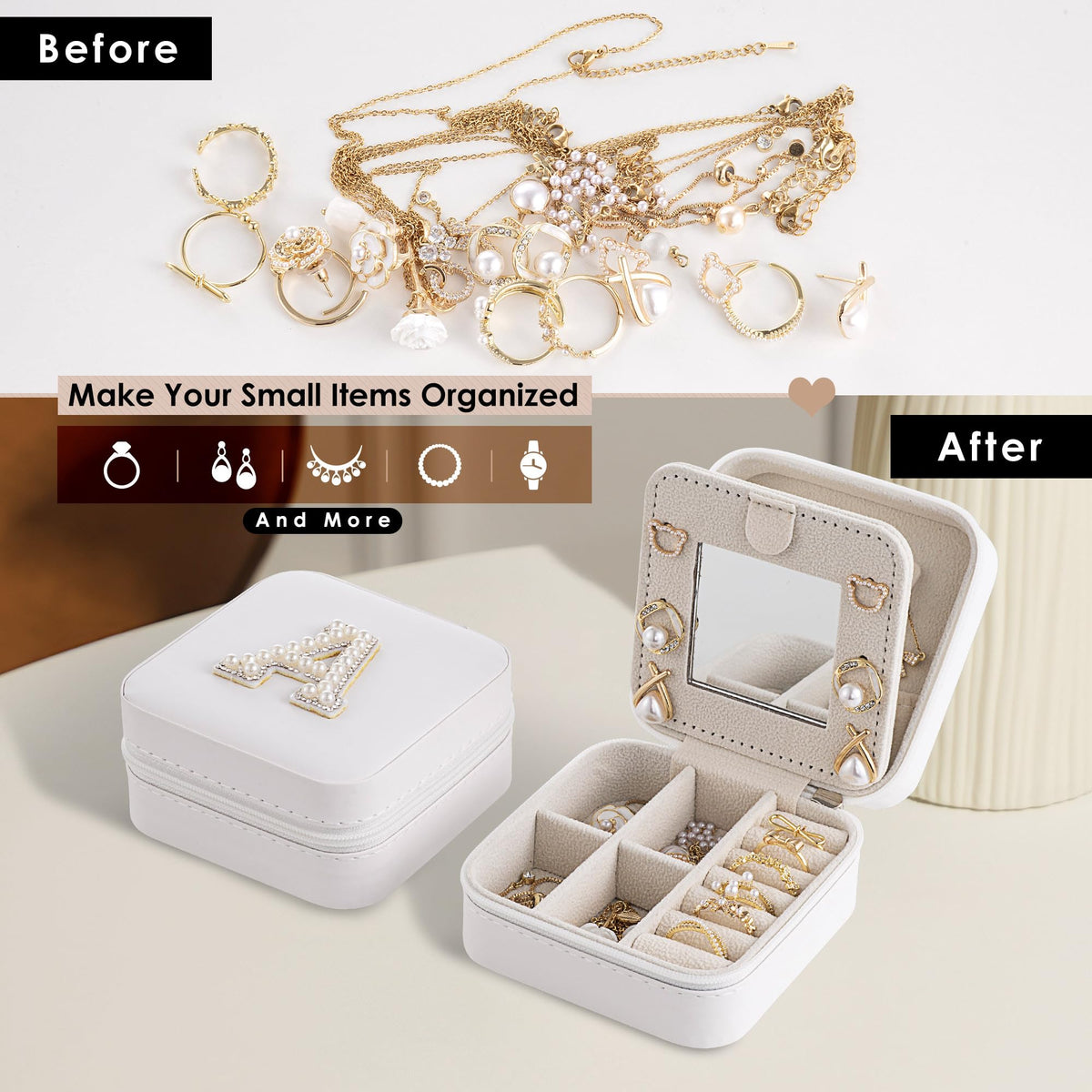 Nymtavia Birthday Gifts For Women, Initial Jewelry Box, Travel Jewelry Case, Gifts for Wife Girlfriend, Small Travel Jewelry Organizer, Gift for Girls, Graduation Gifts for Her, Bridesmaid Gifts