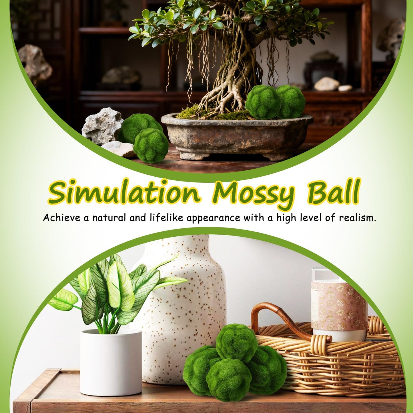 Cabilock 4 Pcs Fake Green Moss Balls | 4" & 4.7" Flocked Decorative Moss Rocks for Bowl Filler | Simulated Moss Spheres for Spring Easter Centerpiece, Wedding & Floral Decor