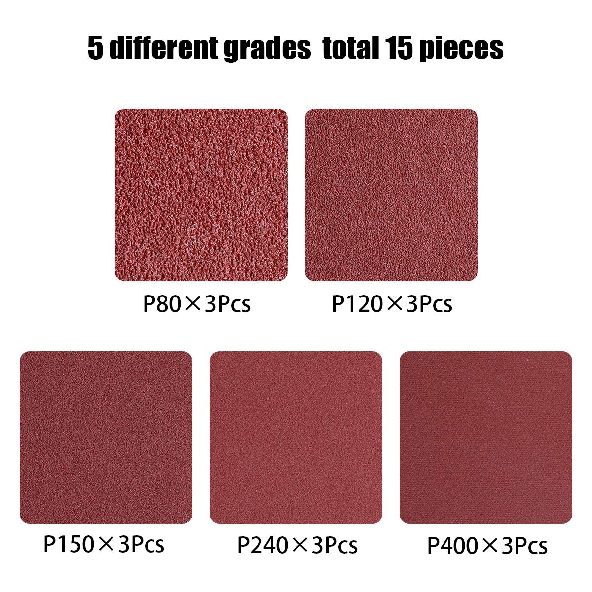 STEBRUAM Sanding Belt 75 x 533 mm, Sander Belts Set（3 Each of 80/120/150/240/400 Grains）for Belt Sander,for Grinding,Sharpening and Derusting (15 Pieces)