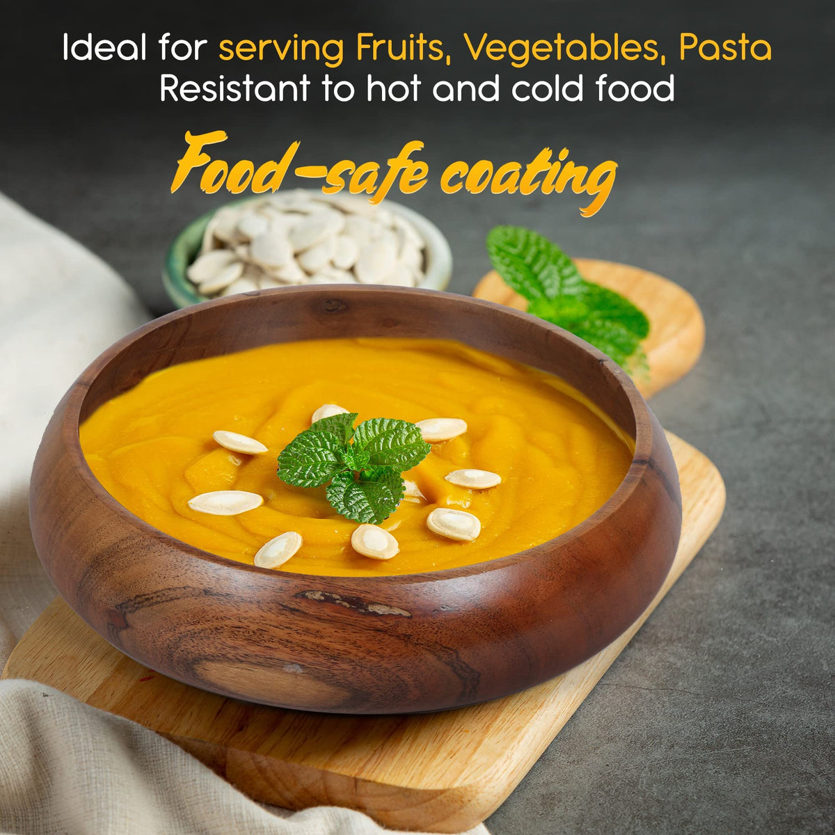LAVAUX DESIGNS Acacia wood salad bowls set of 2 | Individual wooden bowls 8 x 2 inches (25 oz) | Use for salad, pasta, rice, acai, smoothie, soup, fruits, snacks