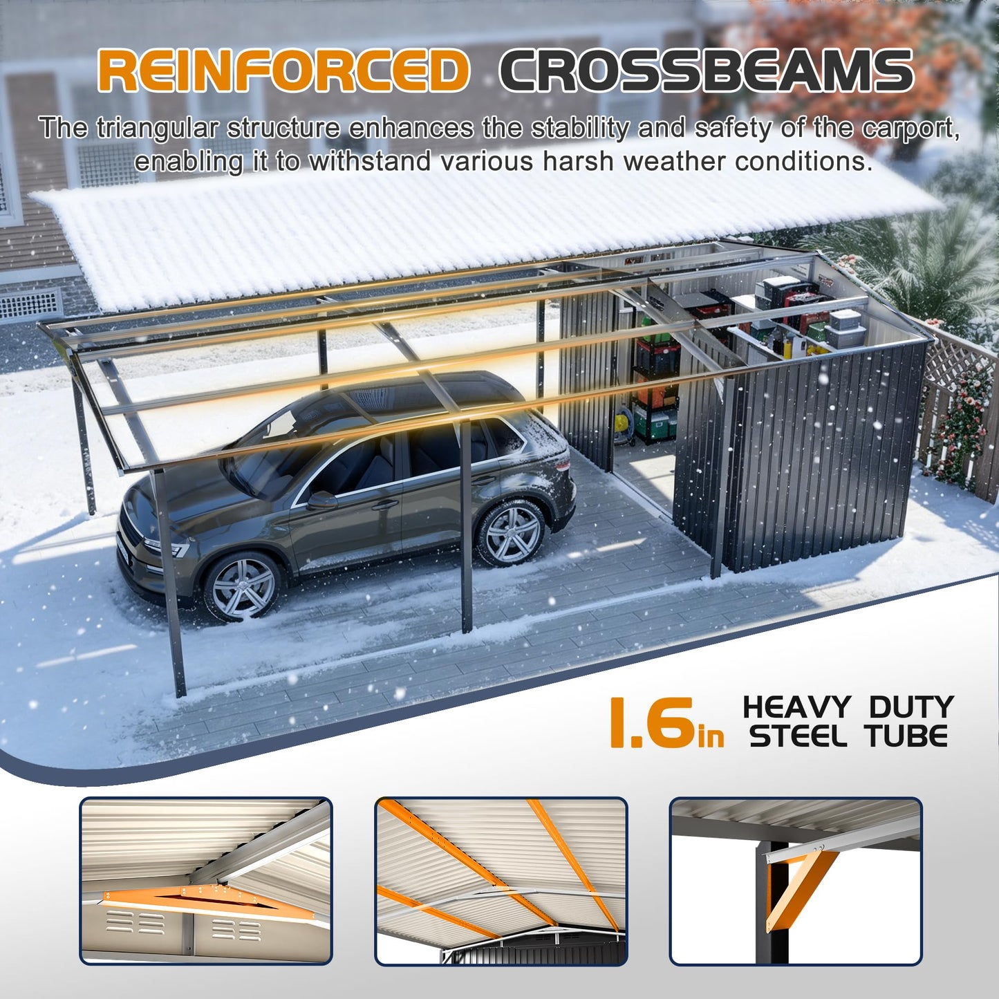 ZMAD 12'x23' Metal Carport Storage Shed, Heavy Duty Steel Garage with Sliding Door, UV Panel & Waterproof Sloped Roof, Reinforced Structure for Car Boat Tractor Farm (Grey, Style A)