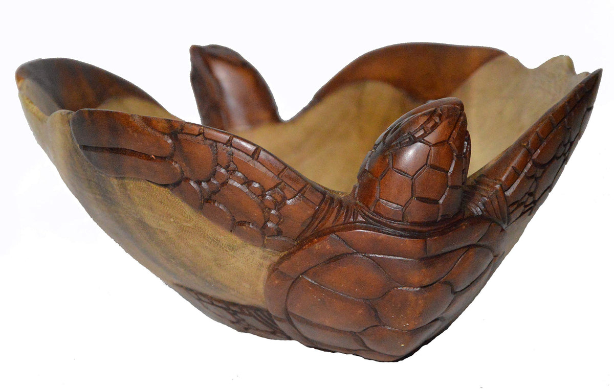 WorldBazzar Huge Hand Carved Two Tone Mahogany Wood Nautical TwoTurtles on Bowl