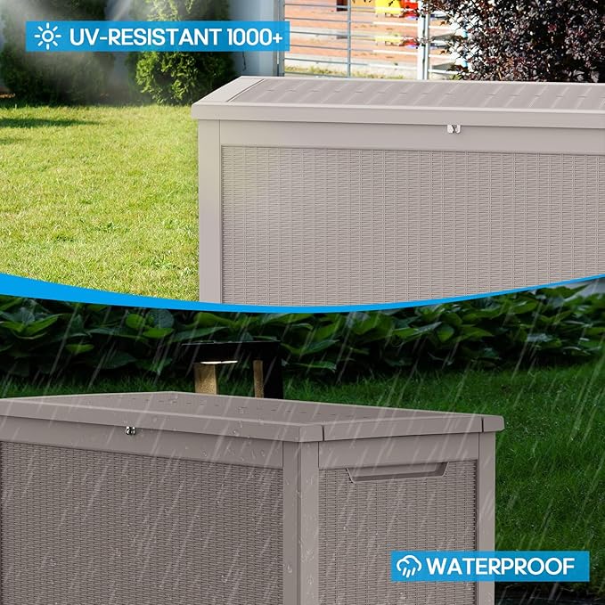 261 Gallon Outdoor Deck Box, Lockable Waterproof Outdoor Storage Boxes For Garden Tools,Indoor Cushions,Accessories Outside Storage Resin Weatherproof Container(Grey)