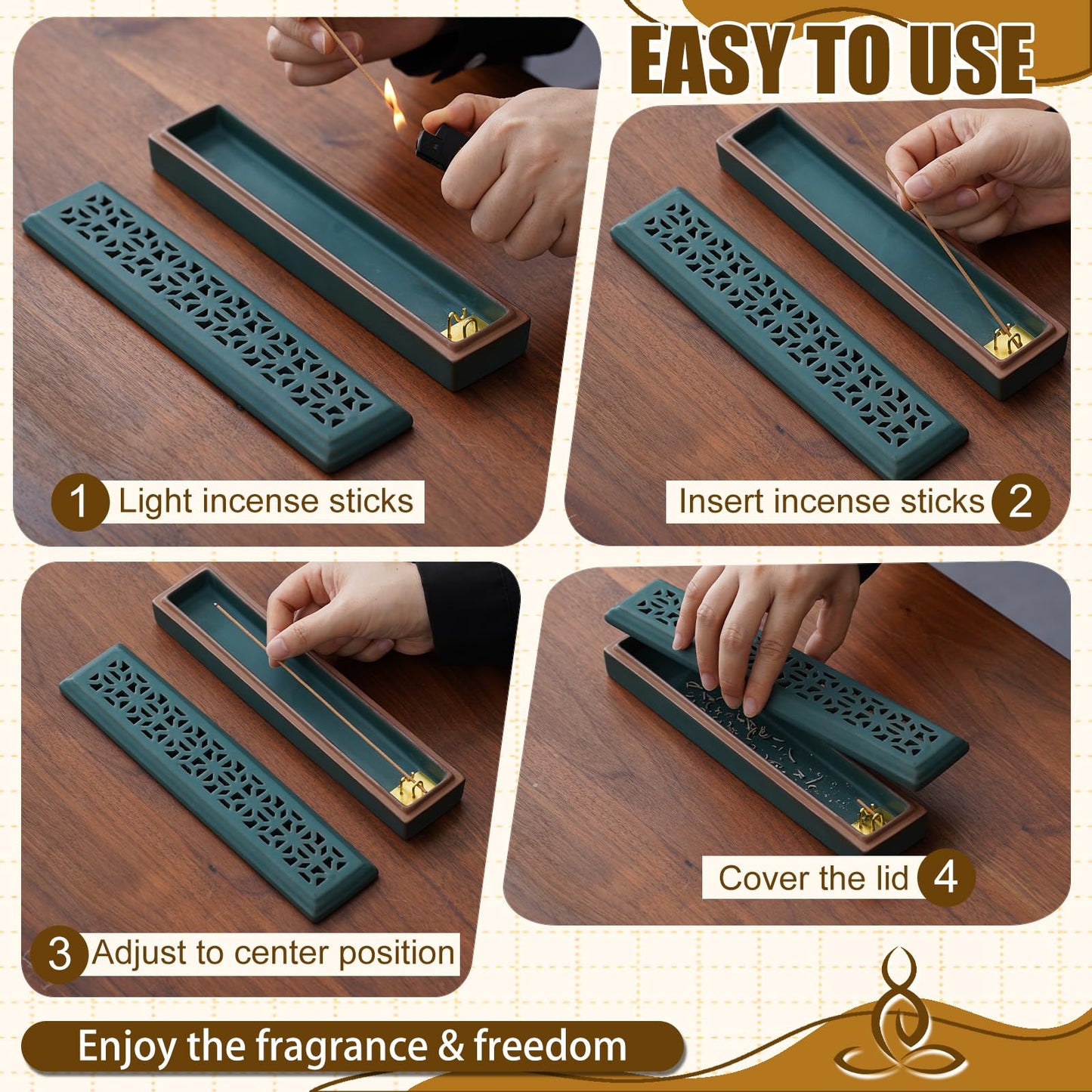CEREMONY Incense Holder for Sticks, Ceramic Insence-Stick Holder Ash Catcher, Incense Holder Timkburner for Meditation Yoga Spa Room Incense Holder (Lever Green)