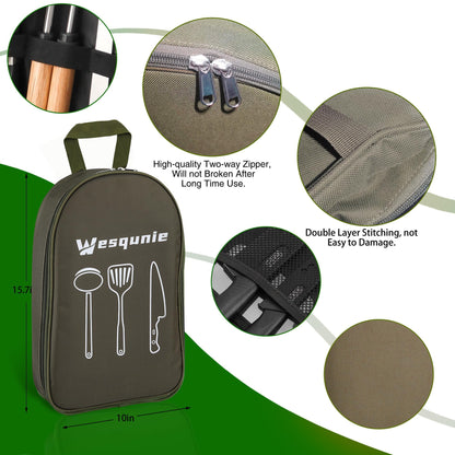 Wesqunie Camping Essentials Cooking Utensils Set - 30Pcs Stainless Steel & Silicone Camp Kitchen Cookware Set, RV Picnic Grill Equipment