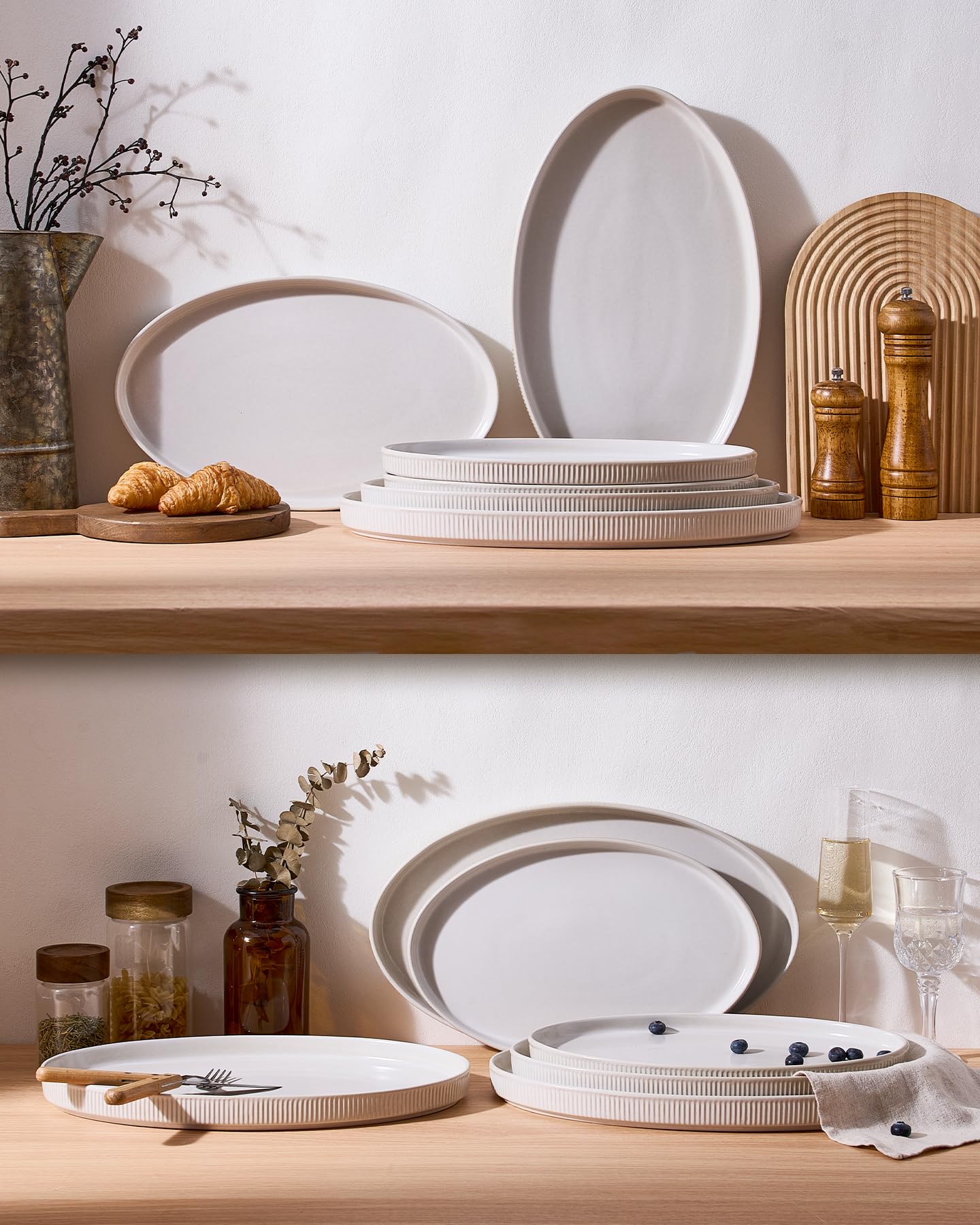 famiware Serving Platter, 16/14.6/12.9 Inch Serving Dishes for Entertaining, Party Serving Trays for Food, Buffet Oval Platters for Food, Large Plates for Bread Turkey Cheese Appetizer, Matte White
