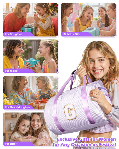 Vogewood Dorm Room Essentials, Girls Travel Duffle Bag, Kids Initial Overnight Duffel Bags with Shoe Compartment, Personalized Dance Bag with Cosmetic Pouch, Gifts for Teenager (Letter G)