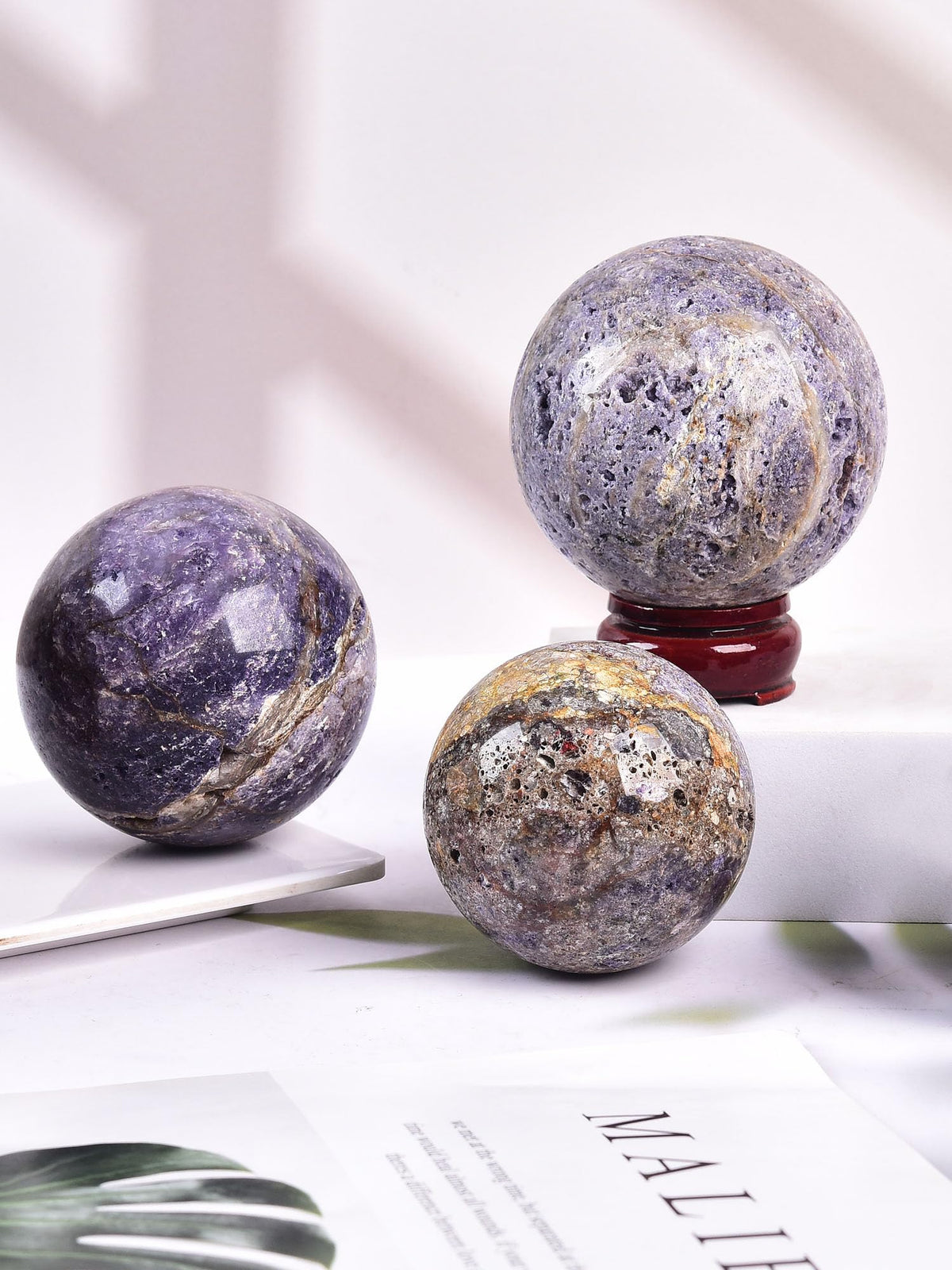 AMOYSTONE Purple Sphalerite Ball 2.4-2.8" Natural Crystal Sphere for Wiccan Rituals, Energy Channeling