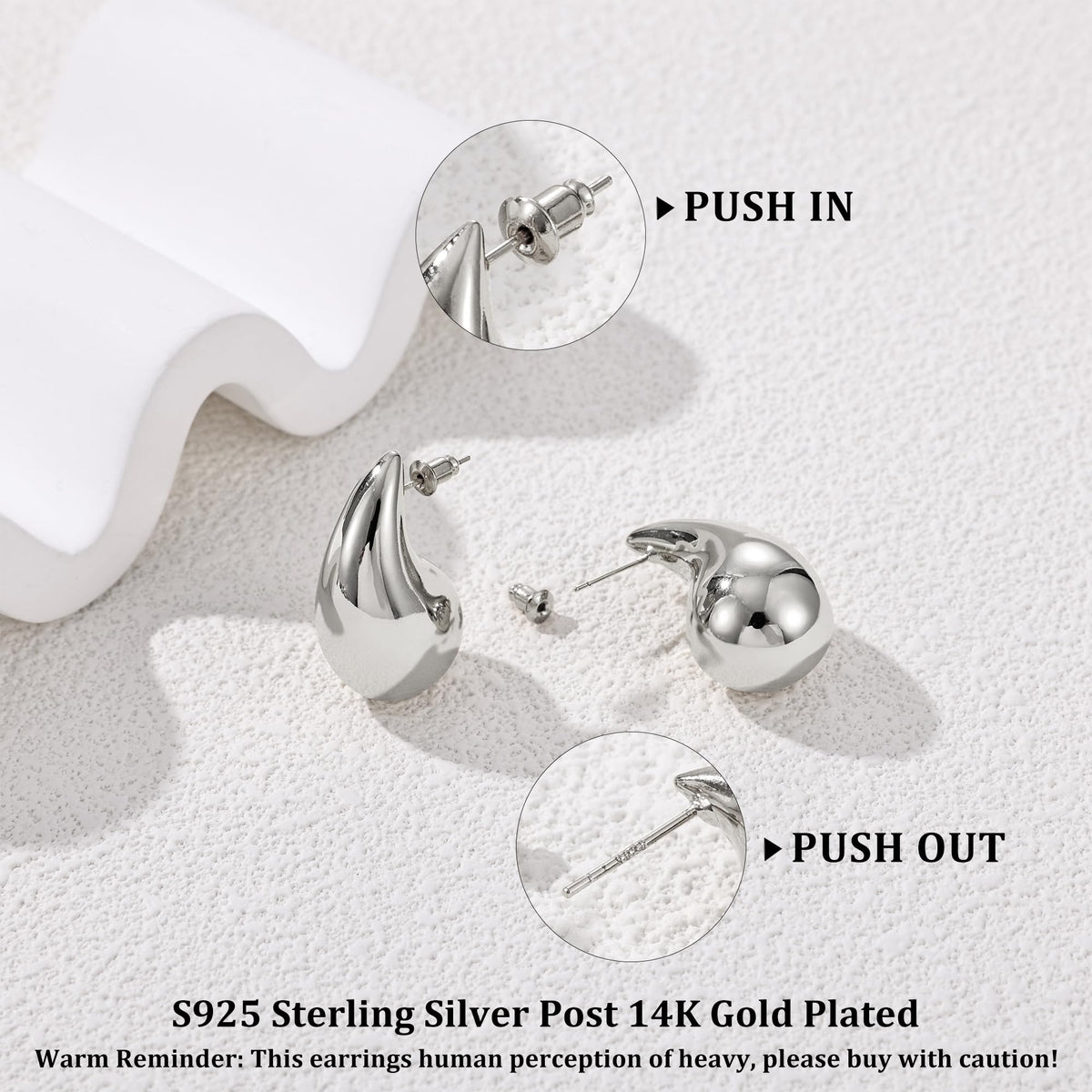 Gacimy Silver Tone Teardrop Earrings Dupes for Women, Chunky Drop Earrings for Women with 925 Sterling Silver Post, 1.2Inches