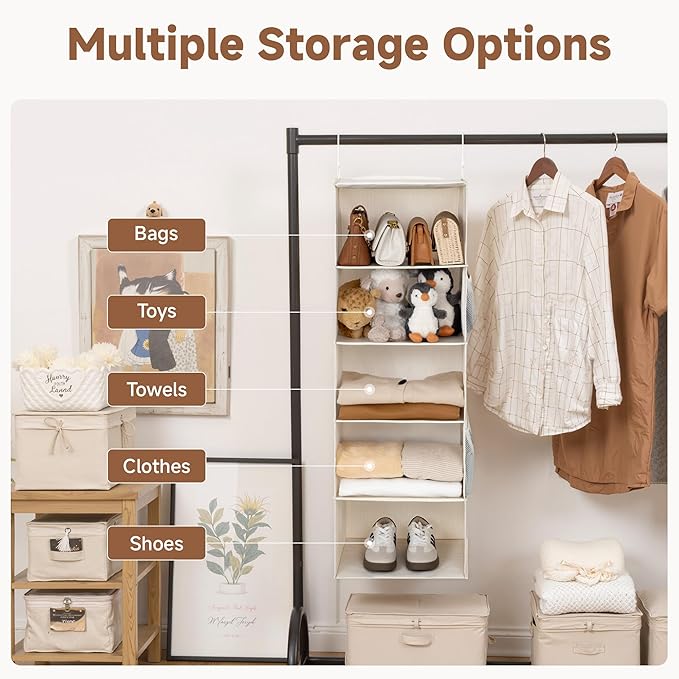 StorageWorks 5-Shelf Hanging Closet Organizers, Foldable Closet Storage