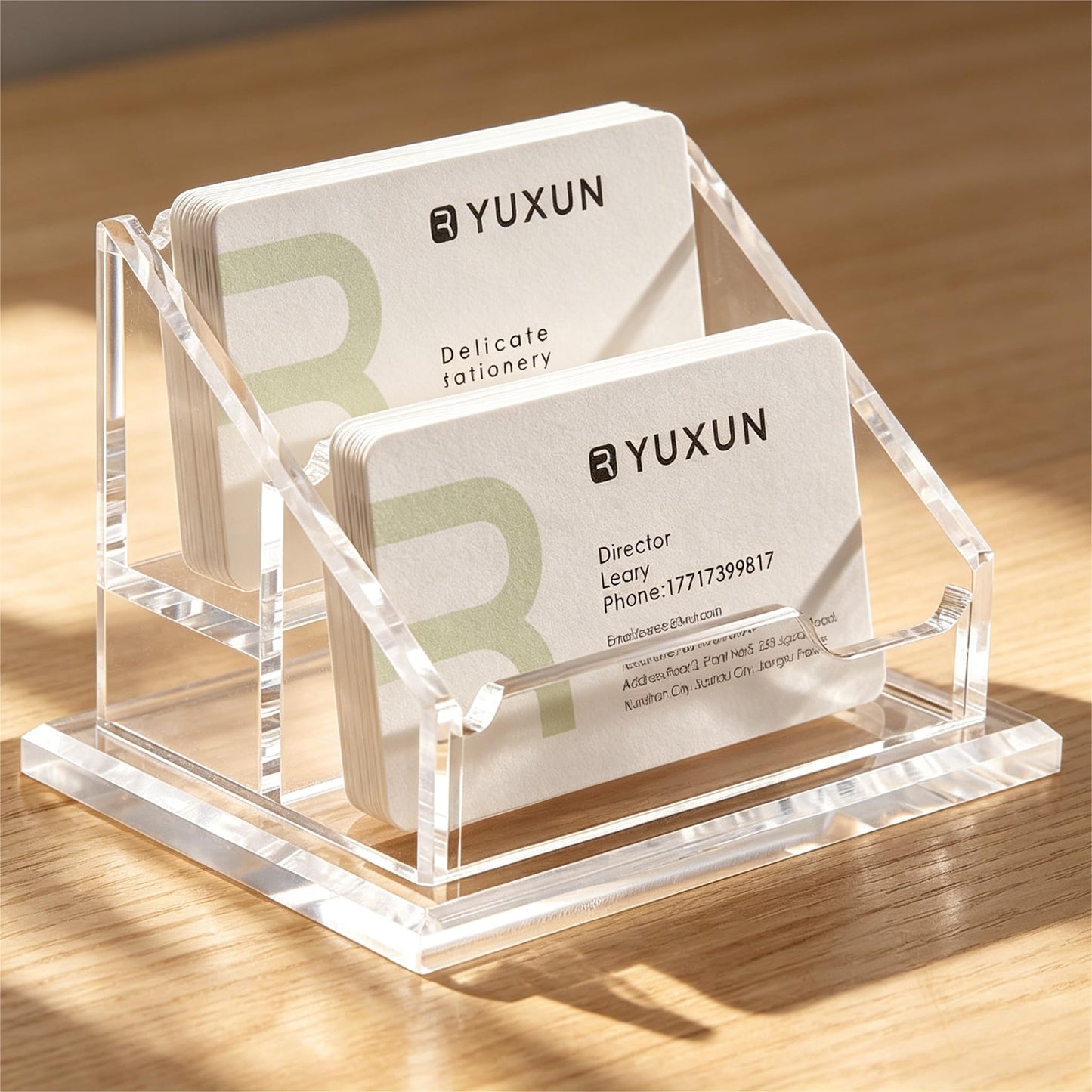 YUXUN Business Card Holder for Desk-2 Tier 2 Slot, Acrylic Business Card Holder for Women Men, Multiple Business Card Display Stand for Exhibition, Home, Office