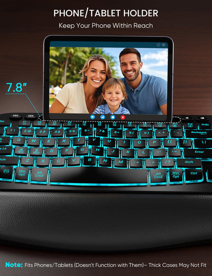 SABLUTE MA22 Pro Wireless Keyboard and Mouse Combo - Ergonomic Wave Keyboard with Soft Leather Wrist Rest, Phone Holder, Rechargeable, RGB Backlit Mouse, Full-Size Set for Windows/Mac/Computer