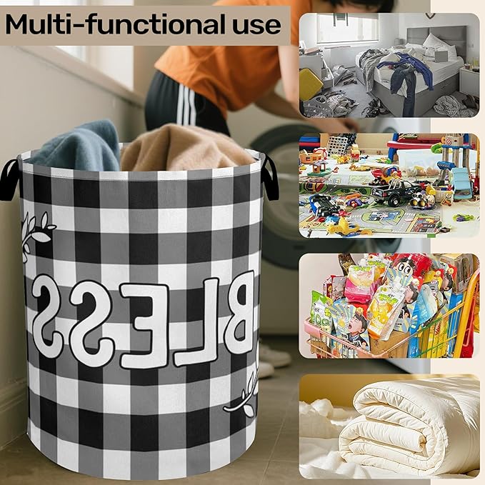 Checkered Bless Laundry Basket, Waterproof Fabric Storage Basket