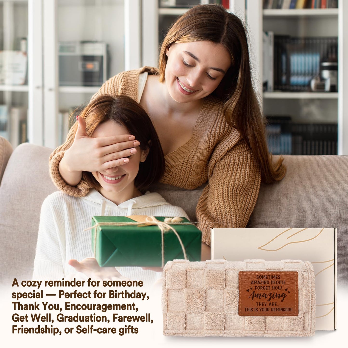 GoMelley Blanket Gifts for Women Men - You are Amazing Blanket - Birthday Gifts for Women Friendship, Thank You/Appreciation Presents, 3D Checkered Throw with Leather Label, 50”×60“