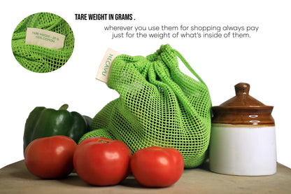NECAVU 100% Cotton Set of 6 Fridge Bag | Eco-Friendly Natural Vegetables Bags for Fridge Storage & mesh net Vegetable Bag Fridge | Multi-Purpose Eco-Friendly Cotton mesh Bag (Neem Green)