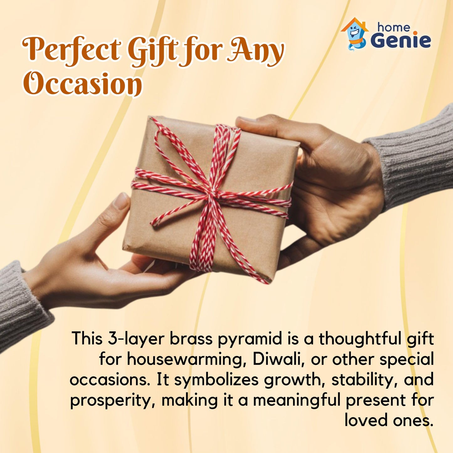 Home Genie 3 Layer Brass Pyramid for Vastu Correction, Positive Energy, and Home Décor – Handmade Spiritual Tool (3x3cm)