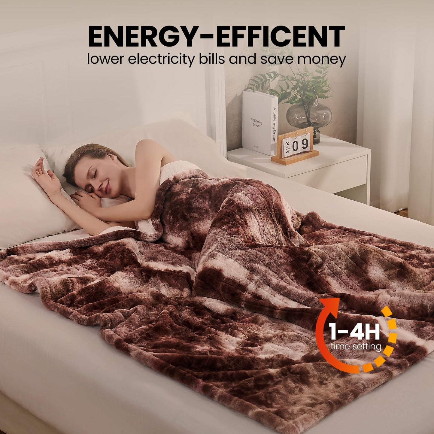 Electric Heated Blanket 50"x60",Luxury Grey Faux Fur Electric Throw Blanket,Fast Heating Soft Fluffy Thick Electric Blanket with 6 Heating Levels & 12H Auto Off