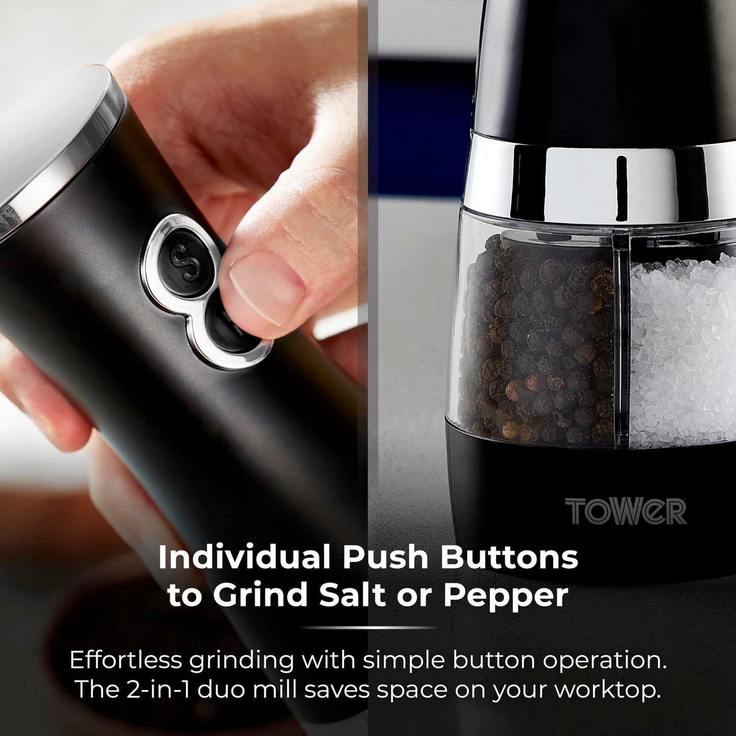 Tower Duo Electric Salt/Pepper Mill, Black