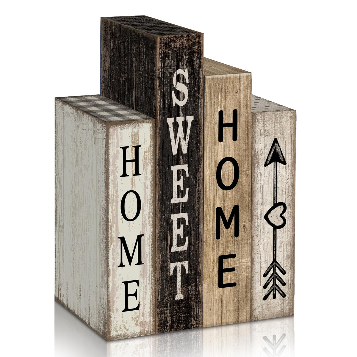 Lineshading 4 Pcs Farmhouse Table Decor Wooden Books Home Sweet Home Tiered Tray Decor Rustic Wood Block Sign Housewarming Gifts Neutral Centerpiece Farmhouse Stacked Decoration for Shelf Mantle