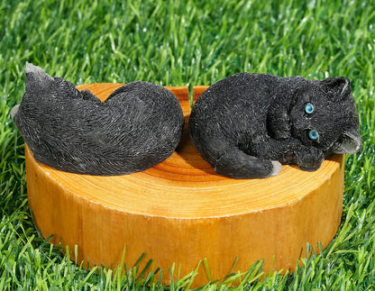 DUQGUHO Black Cat Decor Black Obsidian Crystal Gifts for Cat Lovers Sleeping Cat Statue Figurines Crystal Healing Stone Cute Resin Cat Gifts for Women Home Decoration 1PC