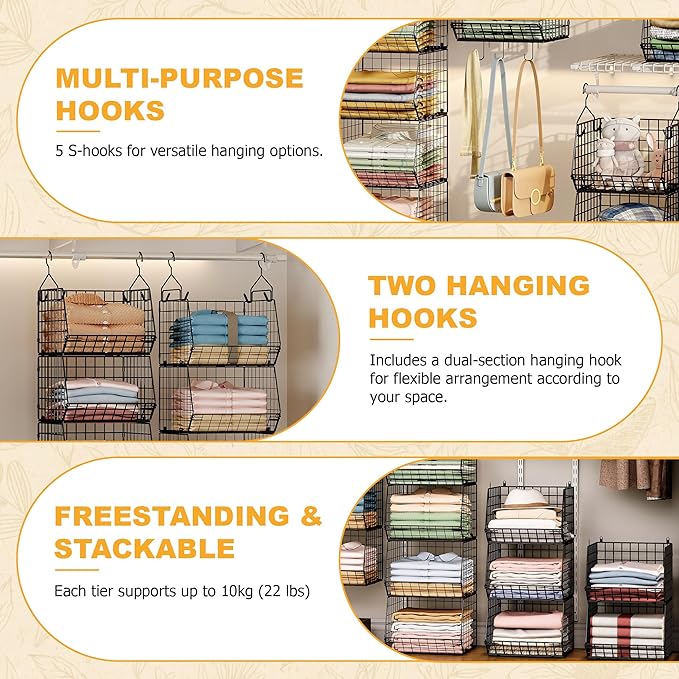 X-cosrack 7 Tier Foldable Hanging Closet Organizer and Storage, Wire Closet