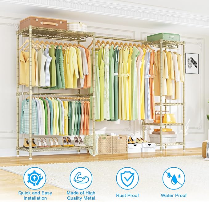 Ulif E10 Clothes Rack（With Stretchable Hanger Rod）Freestanding Clothing Racks