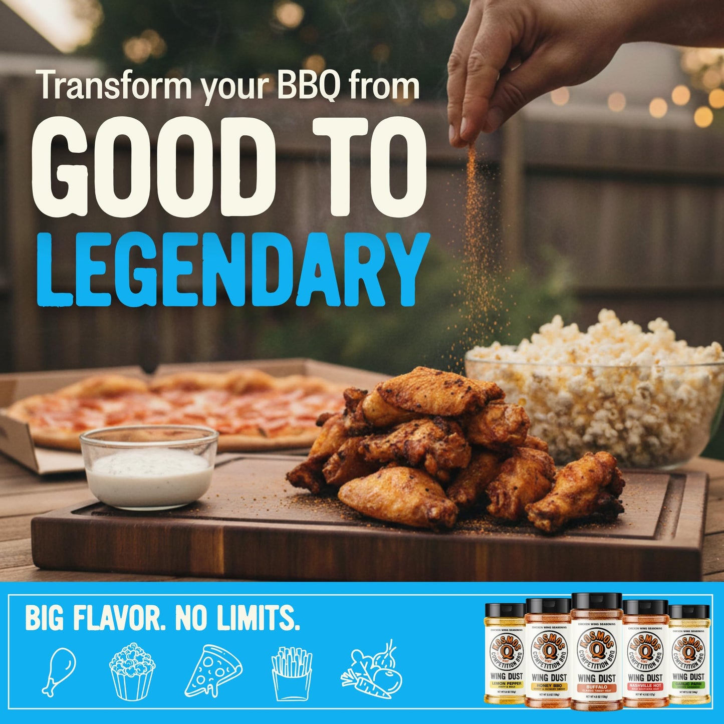 Kosmos Q Salt & Vinegar Wing Dust, Father’s Day Gift, Salt & Vinegar Seasoning for Wings, Popcorn, Fries & More, Tangy Dry Rub Dust for Chicken, Snacks & Vegetables, Gluten Free, 8 Oz Shaker Bottle