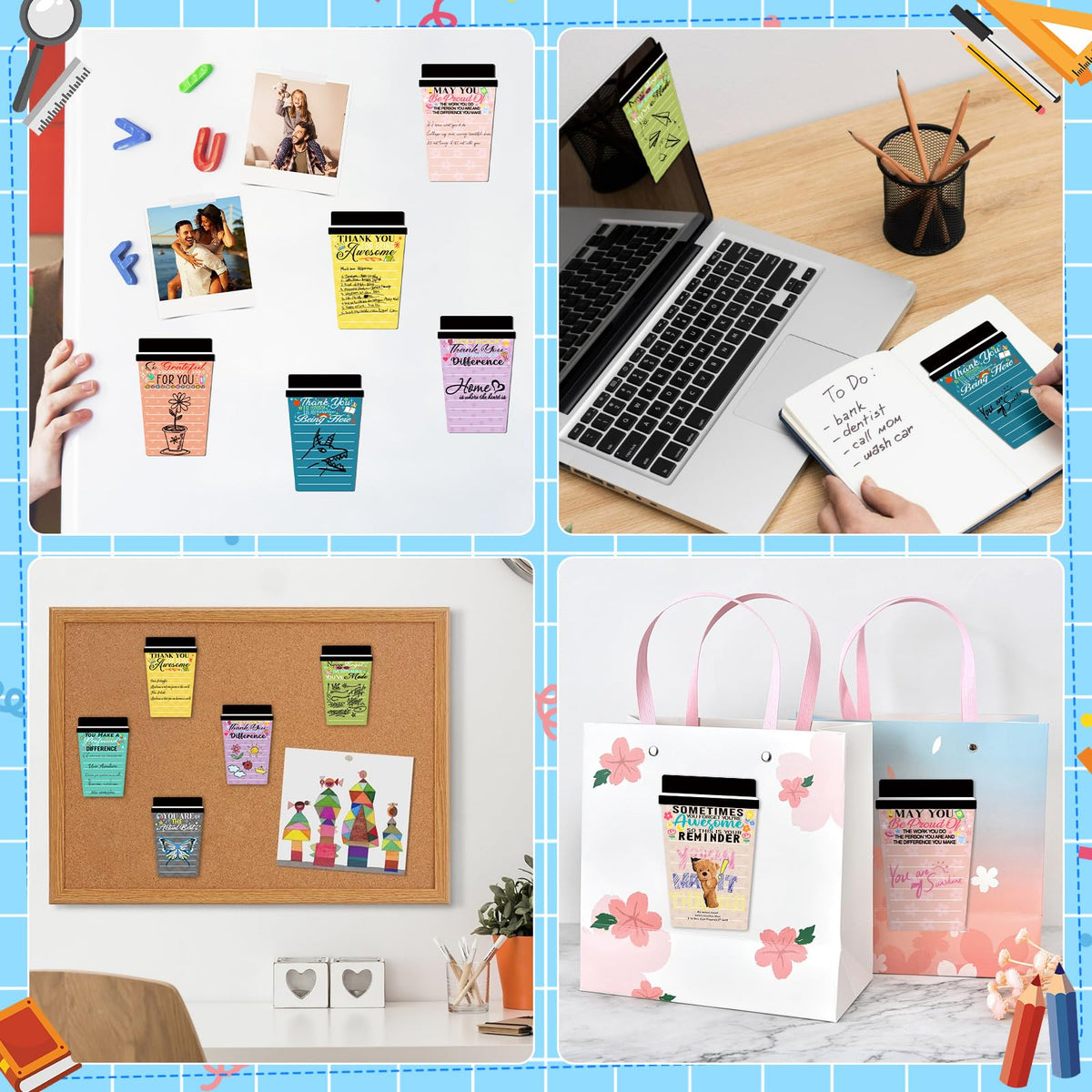 12 Sets Employee Appreciation Gifts Bulk Coffee Cup Sticky Notes with Inspirational Pens, Funny Notepads Motivational Ballpoint Pen Thank You Gifts for Coworker Teacher Nurse Office Supplies