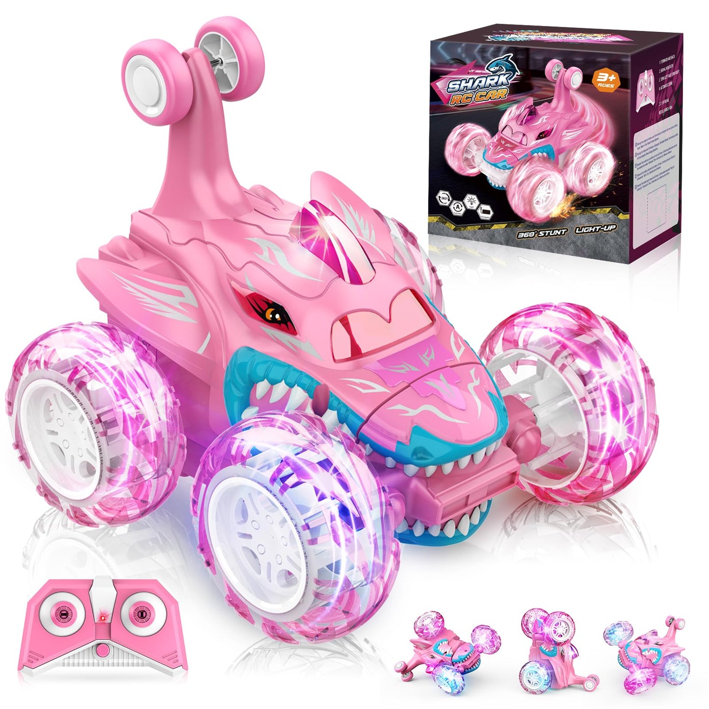 Dislocati Girls Remote Control Cars 360°Flips LED Flash Light Monster Truck Toys Age 5 6 7 Girls Birthday Presents Outdoor Stunt Car