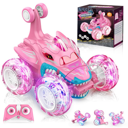 Dislocati Girls Remote Control Cars 360°Flips LED Flash Light Monster Truck Toys Age 5 6 7 Girls Birthday Presents Outdoor Stunt Car