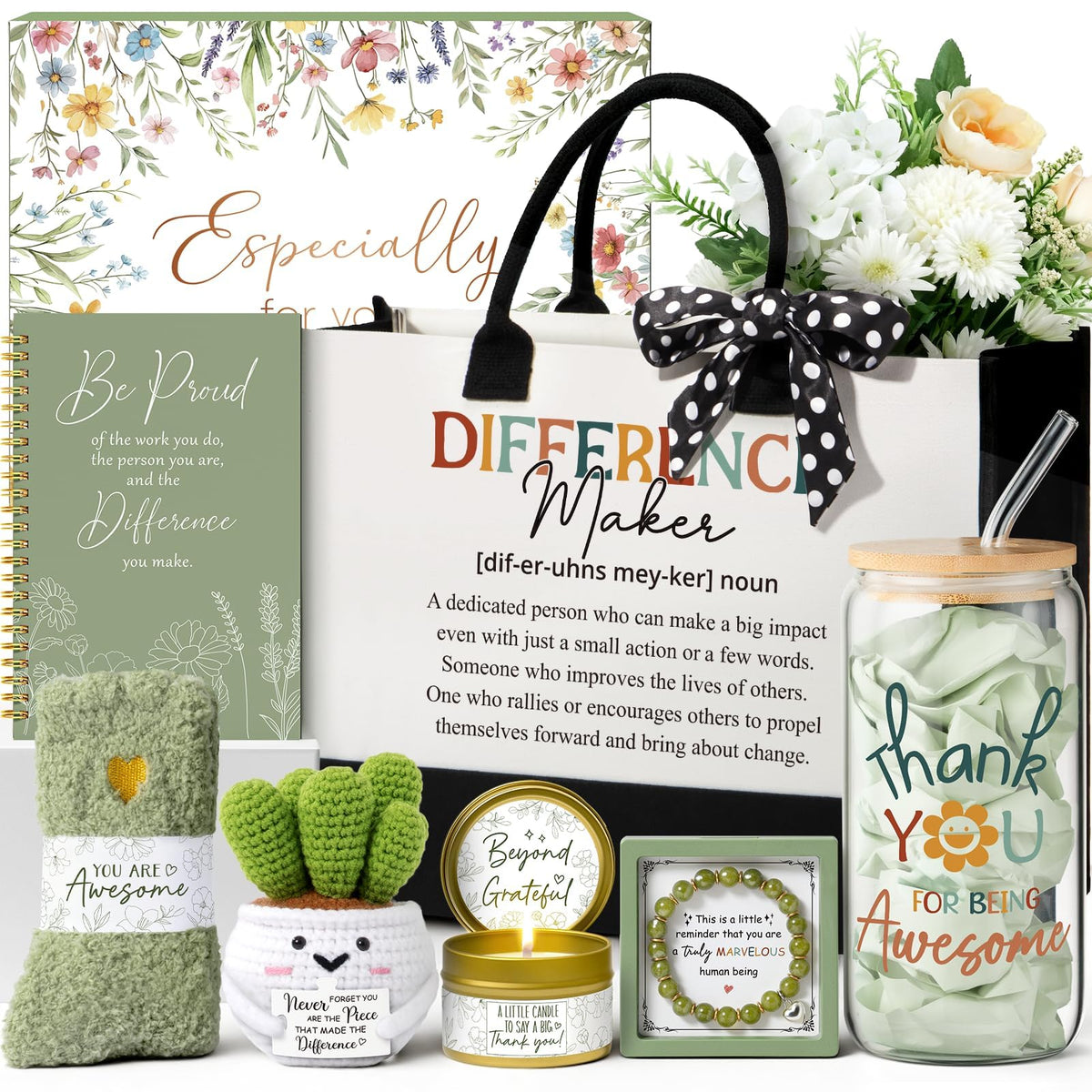 Thank You Gifts for Women, Administrative Professional Day Gifts, Employee Appreciation Office Gift for Coworkers Farewell Thank You Gift Basket for Boss Teacher Nurse Employees w/ Canvas Tote Bag