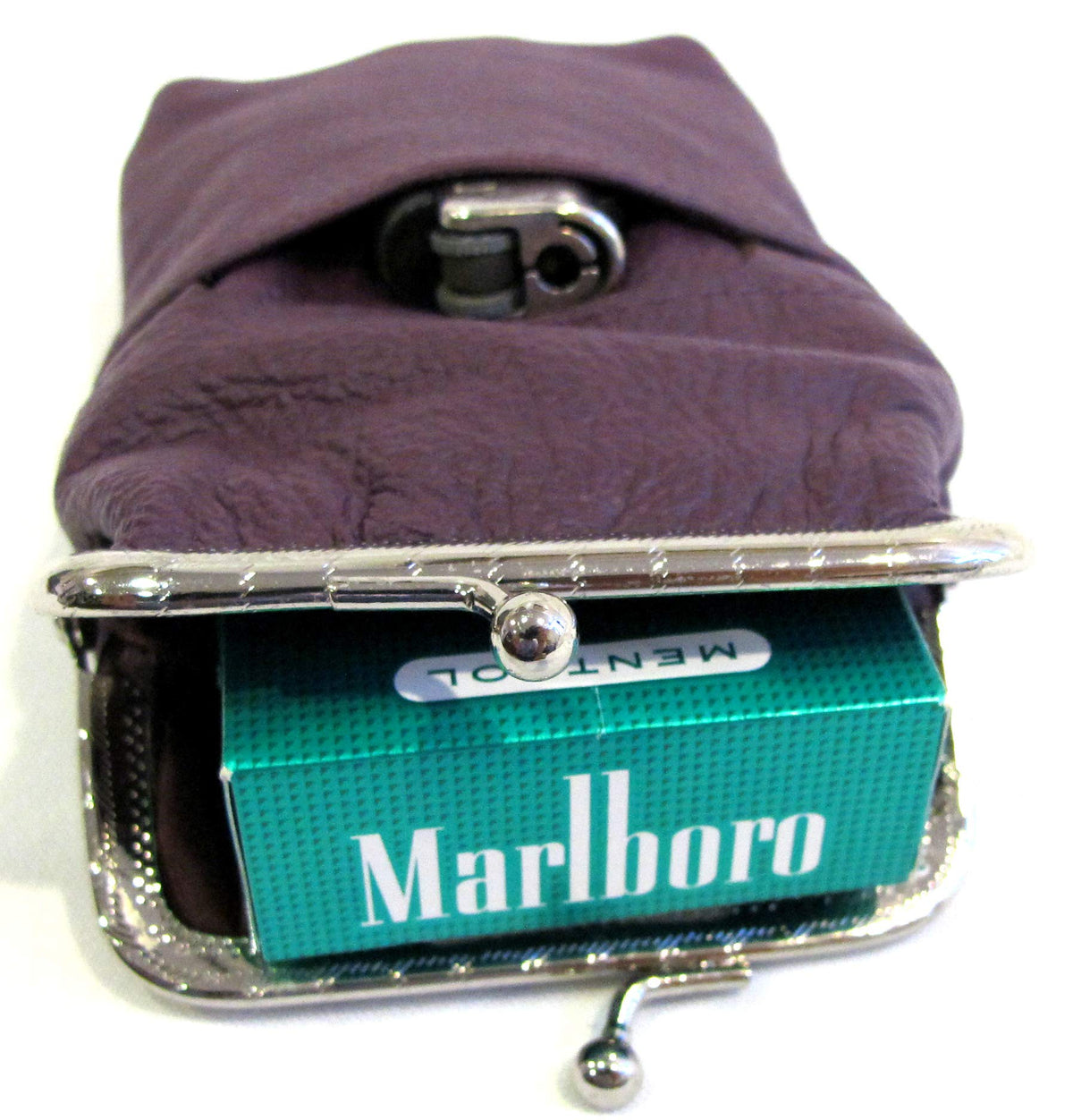 Women 100% Pure Leather Cigarette Case Lighter Match Pocket Zipper Coin Pouch -4 Color (Purple)