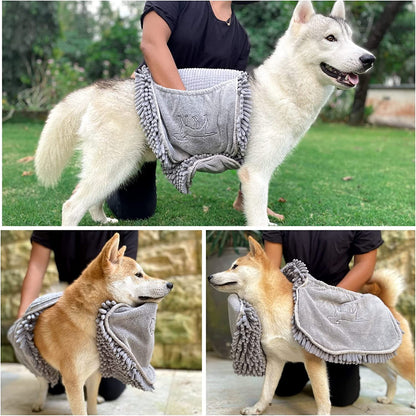 Tuff Pupper Quick Dry Towel for Dogs | Ultra Absorbent Microfiber Shammy | Extra Large 85x35cm Size Dog Bath Towel | Comfortable Hand Pockets | Indoor Outdoor Use | Durable Material | Machine Washable