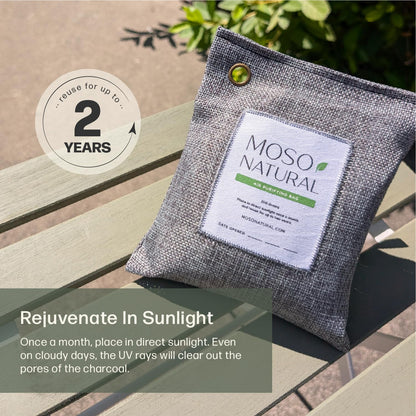 Moso Natural Air Purifying Bag 200g (4 Pack). A Scent Free Odour Eliminator for Cars, Closets, Bathrooms, Pet Areas. Premium Moso Bamboo Charcoal Odour Absorber. (Charcoal Grey)