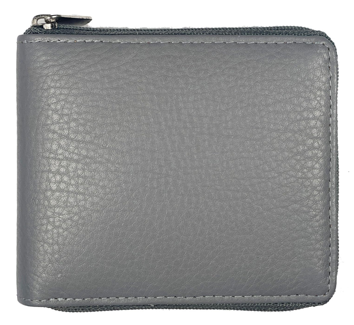 Texan Bull RFID Blocking Bifold Cowhide Leather Wallets For Men With Zipper Security | Safe Metal Zip Chain 9 Card-ID Slim Minimalist Mens Wallet (Gray)
