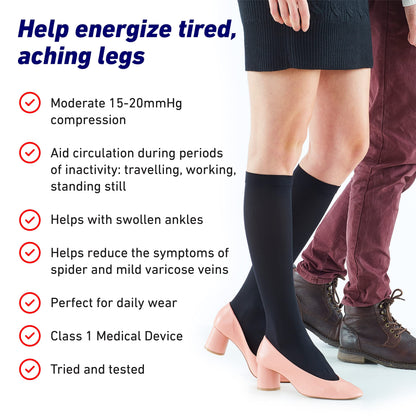 Neo-G Travel Flight Socks for Women and Men - Graduated Compression - For Flying, Mild Varicose Veins, Long Haul Flights, Improving Circulation, Tired, Aching Legs - Class 1 Medical Device - Beige - L