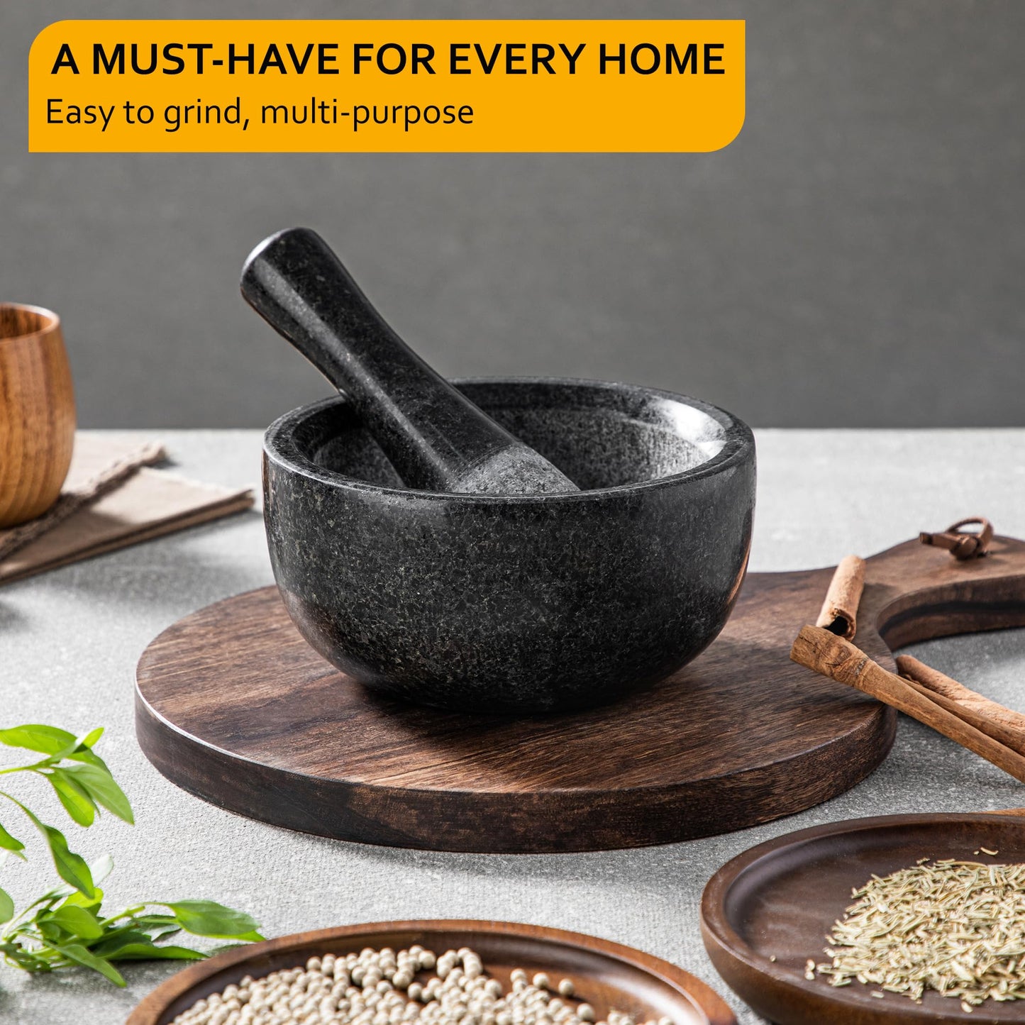 Velaze Large Mortar and Pestle Set, 100% Granite, Natural Unpolished, Herb Crusher, Spice Grinder, Stone Grinder Bowl for Making Guacamole and Pesto, 6.3 Inch Pestle and 16 oz Mortar(2 Cup)