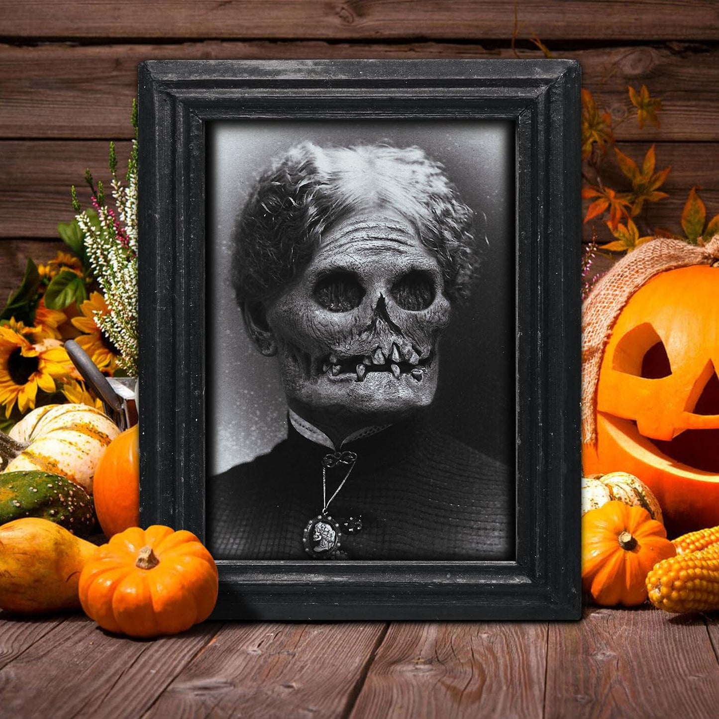 Benjia 15 Halloween Gothic Creepy Skull Photos Haunted Horror Picture Frame, Waterproof Durable, with 80pcs Self Adhesive Dots，Creepy Photo Decoration For Haunted Family Castle Masquerade Party Black