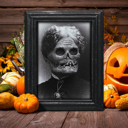 Benjia 15 Halloween Gothic Creepy Skull Photos Haunted Horror Picture Frame, Waterproof Durable, with 80pcs Self Adhesive Dots，Creepy Photo Decoration For Haunted Family Castle Masquerade Party Black