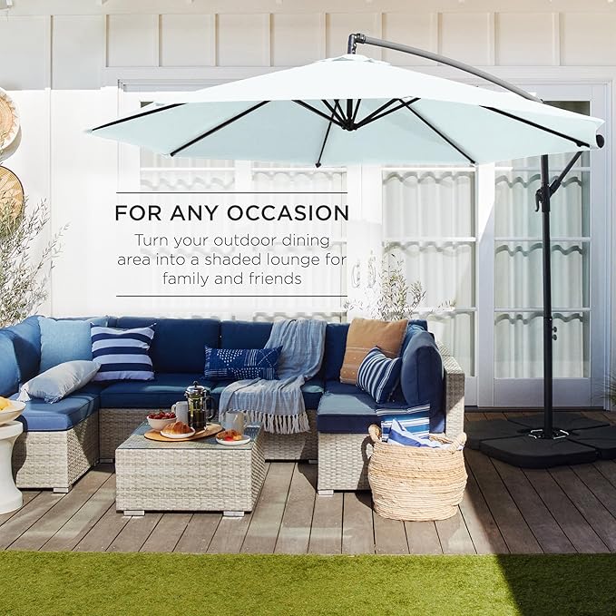 Best Choice Products 10ft Offset Cantilever Hanging Market Patio Umbrella, 8 Sturdy Ribs, Easy Adjustment - Baby Blue