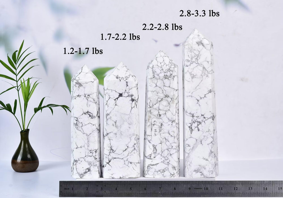 CNYANFEI Natural White Howlite Crystal Wand Tower Hexagonal Polished Stone 1.7-2.2 Lbs for Healing Meditation Reiki Chakra Balancing Home Decor Unique Handcrafted Gift